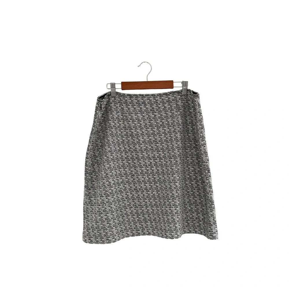St‎ John Metallic Sequins Knit Tweed A-Line Mini Skirt Black Silver 8 M